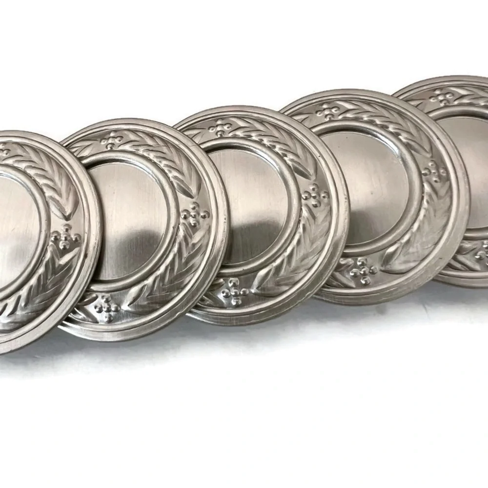 Vintage Metal Round Silver 1” Disc Belt Stretchy Fits Waist 27”-32”